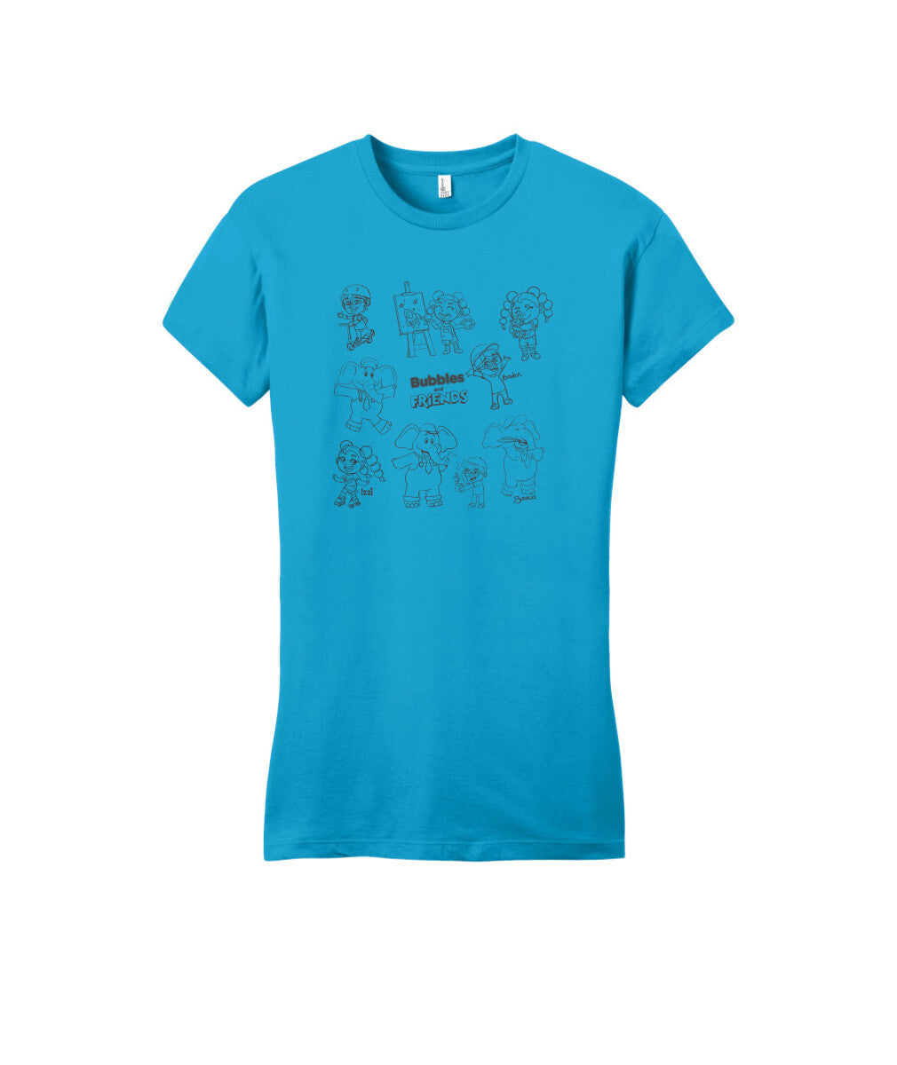 Bubbles and Friends - Happy Doodles Team Ladies T-Shirt (Fitted)