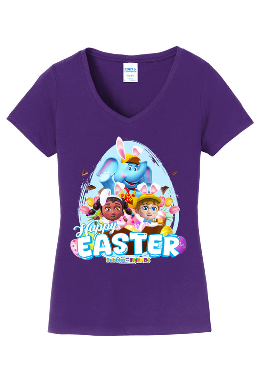 Bubbles & Friends Easter Friends Womens V-Neck Tee