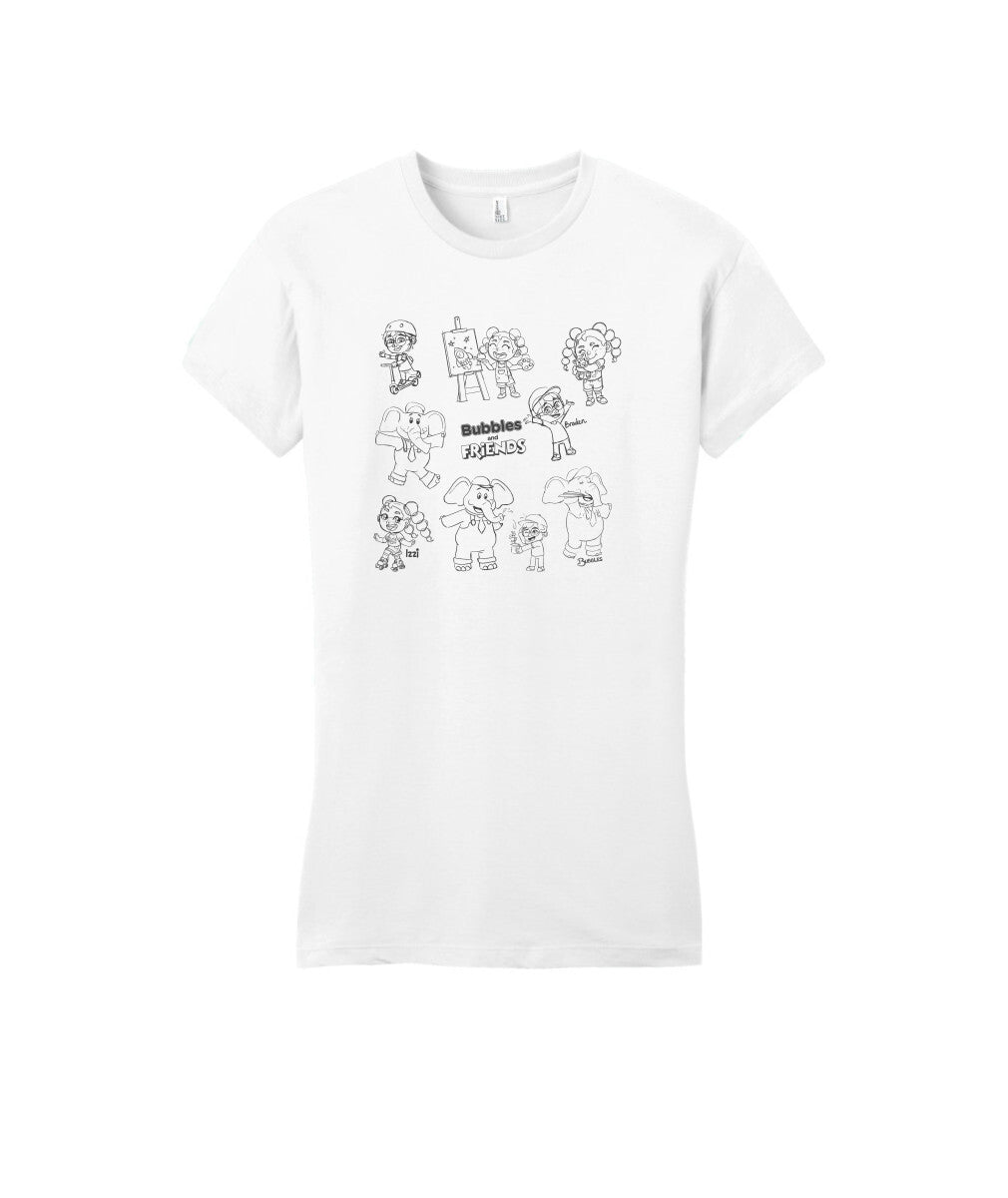 Bubbles and Friends - Happy Doodles Team Ladies T-Shirt (Fitted)