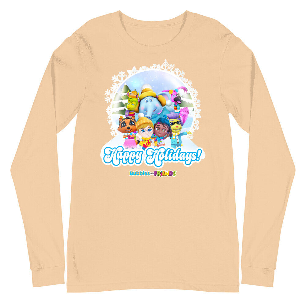 Bubbles & Friends Holiday Adult Long Sleeve T-Shirt- All Friends Snowflake